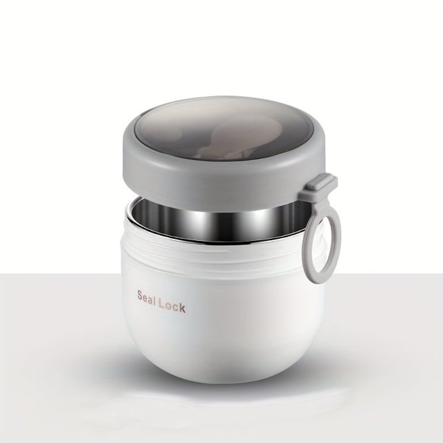 YOPTOP 20.29oz Stainless Steel Insulated Lunch Box - Keeps Food Fresh & Hot All Day Microwave Safe Ideal for Work or School,White