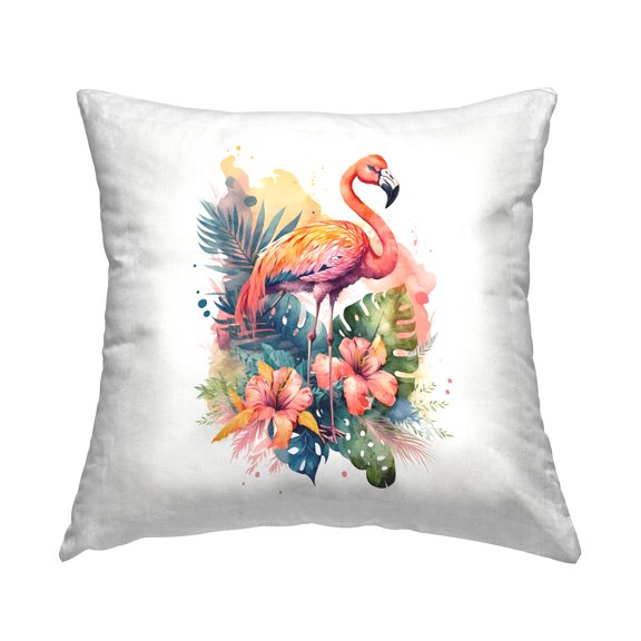 Stupell Industries Flamingo & Tropical Plants Decorative Printed Throw Pillow, 18 x 18