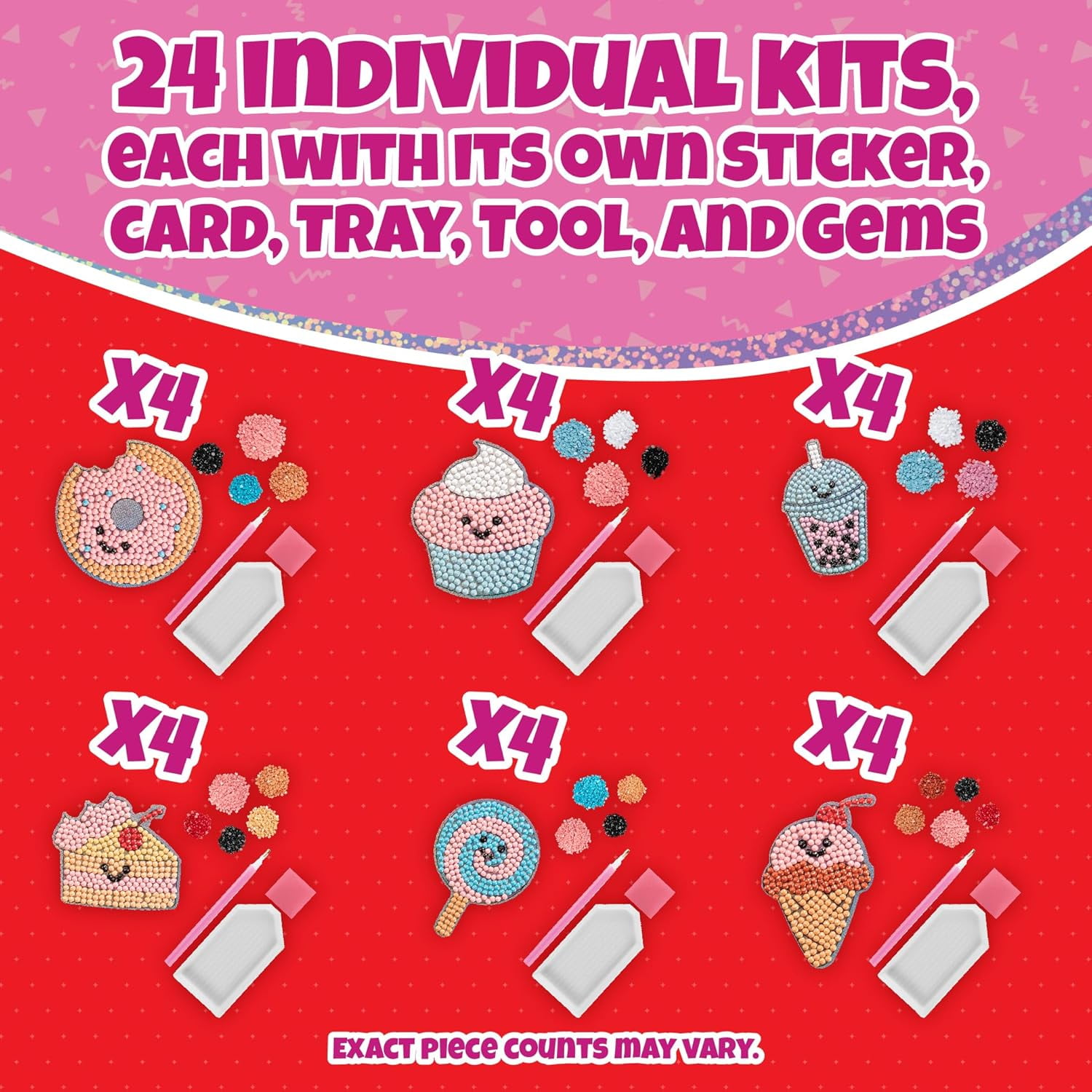 Valentines Day Cards for Kids Classroom -Sweet Treats Diamond Painting Kits (24ct)-Perfect Valentines Day Gifts for Kids School Exchange w Boys & Girls- Includes Sweet Gem Craft Activity & Sticker