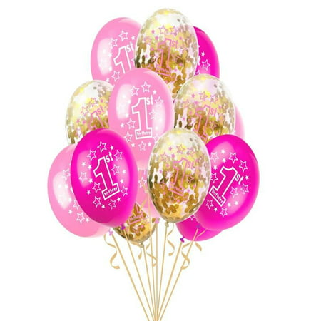 Iuhan 15pcs 12” Foil Latex Confetti Balloon Baby One Year Old Happy Birthday