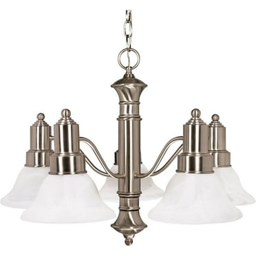 Nuvo Lighting 63182 - 5 Light (Twist  and  Lock Base) 24.5" Gotham Brushed Nickel Finish with Alabaster Glass Chandelier Light Fixture (60-3182)