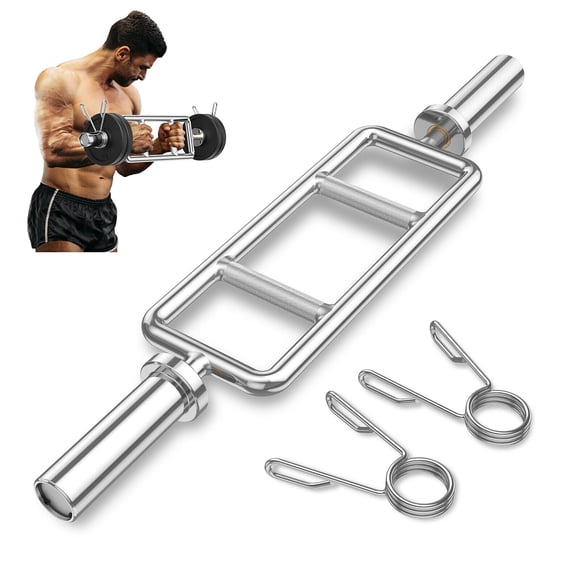 Gymax 33 Inch Olympic Triceps Bar w/ Knurled Handles for Squats Deadlifts Shrugs
