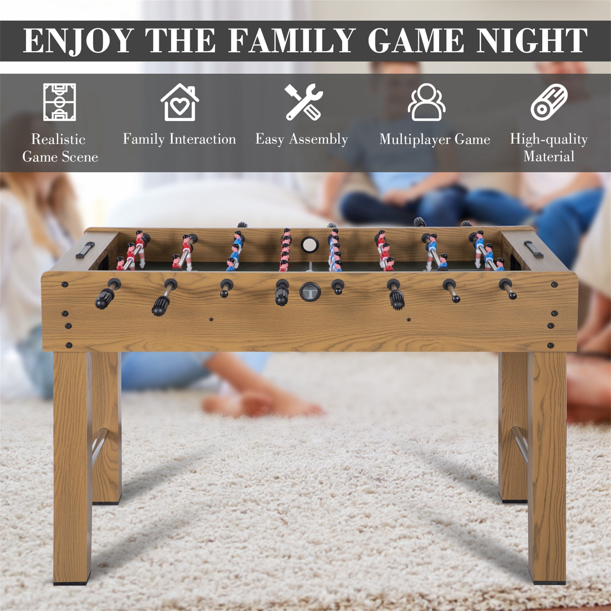 RayChee 48in Foosball Table, Competition Sized Soccer Table w/ 2 Balls, 2 Cup Holders for Game Room (Wood Grain)