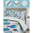 thumbnail image 4 of Quilts Queen Size Bedding Set, Pink Fishes Lightweight Quilted Comforter, Cartoon Coastal Ocean Fish Striped Soft Reversible Bedspread Coverlet with Pillow Covers for All Season, 90" x 96", 4 of 7