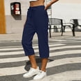 thumbnail image 3 of Zpzdpjkx Women's Cotton Linen Capri Pants Summer Lightweight Drawstring Straight Leg Beach Trousers, 3 of 8
