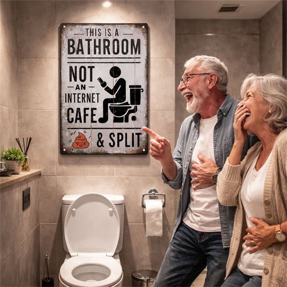 Funny Bathroom Sign "This Is A Bathroom Not An Internet Cafe & Split", Metal Tin Sign, Wall Decor, Bathroom Restroom Toilet, 8x12 Inch, Funny Metal Bathroom Sign Wall Decor