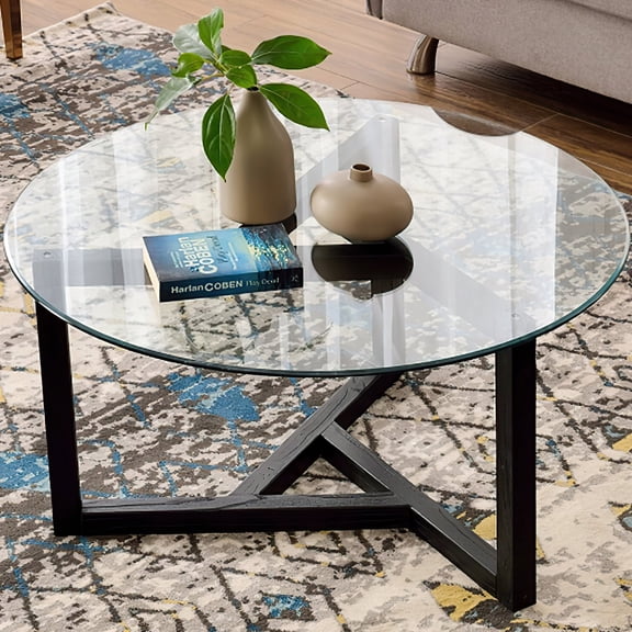 ExtraLco 18 inch Clear Tempered Glass Table Top, Round Glass Top with Polished Edge for Tables