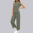 thumbnail image 5 of Fmbrln Womens Summer 2 Piece Sets Casual Solid Color Crew Neck Sleeveless Tank Tops and Straight Leg Pants Sets Lounge Sets Green S, 5 of 5