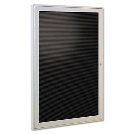 Ghent  36 in. x 24 in. 1-Door Satin Aluminum Frame Enclosed Letterboard - Black