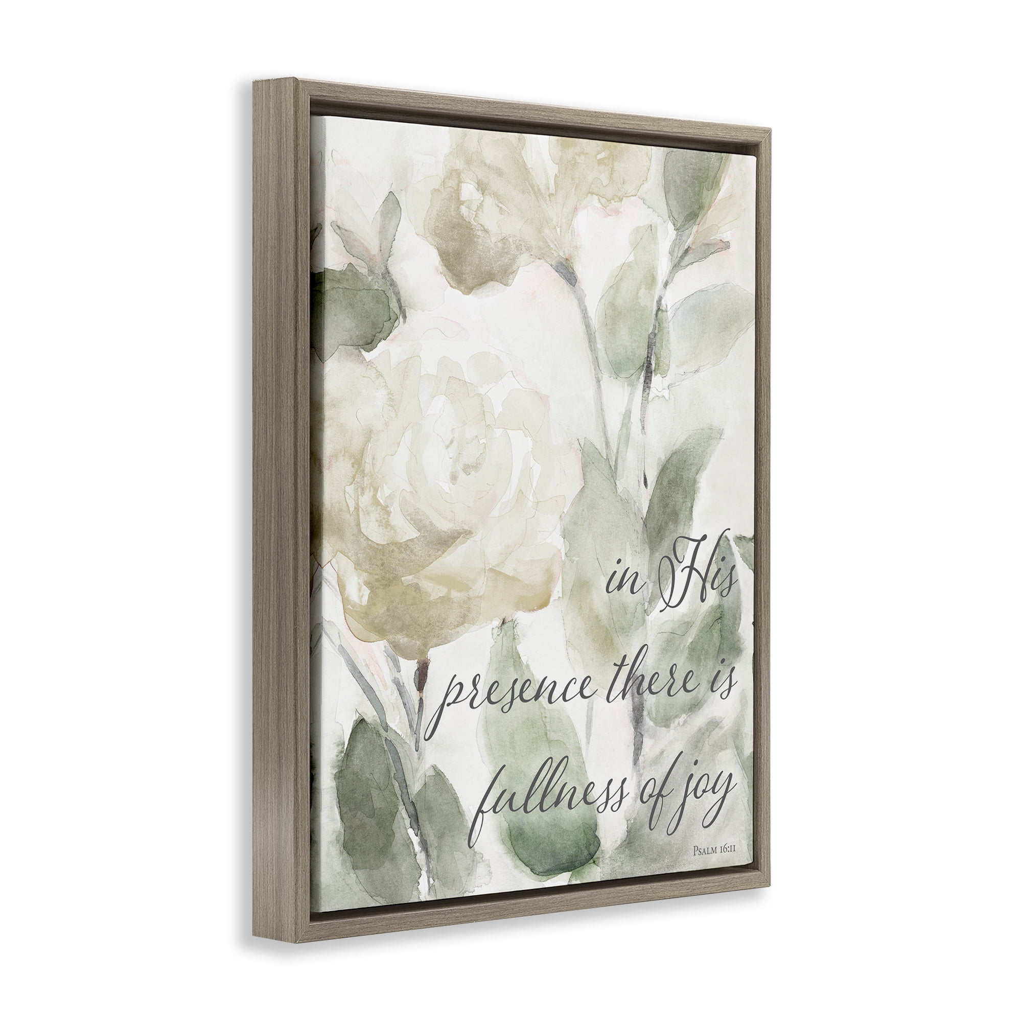 Stupell Industries His Presence Floral Scripture Brown Framed Floater Canvas Wall Art, design by Lanie Loreth