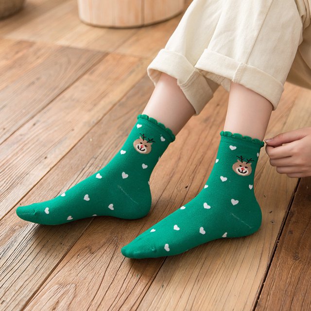Chaussettes Vertes Chaudes de Noël Mode Coupe-Vent Mi-Tube Coton