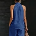 thumbnail image 4 of Linen Halter Tops for Women Flowy Loose Fit Sleeveless Tank Top Casual Summer V Neck Blouses Beach Clothes Blue XL, 4 of 7