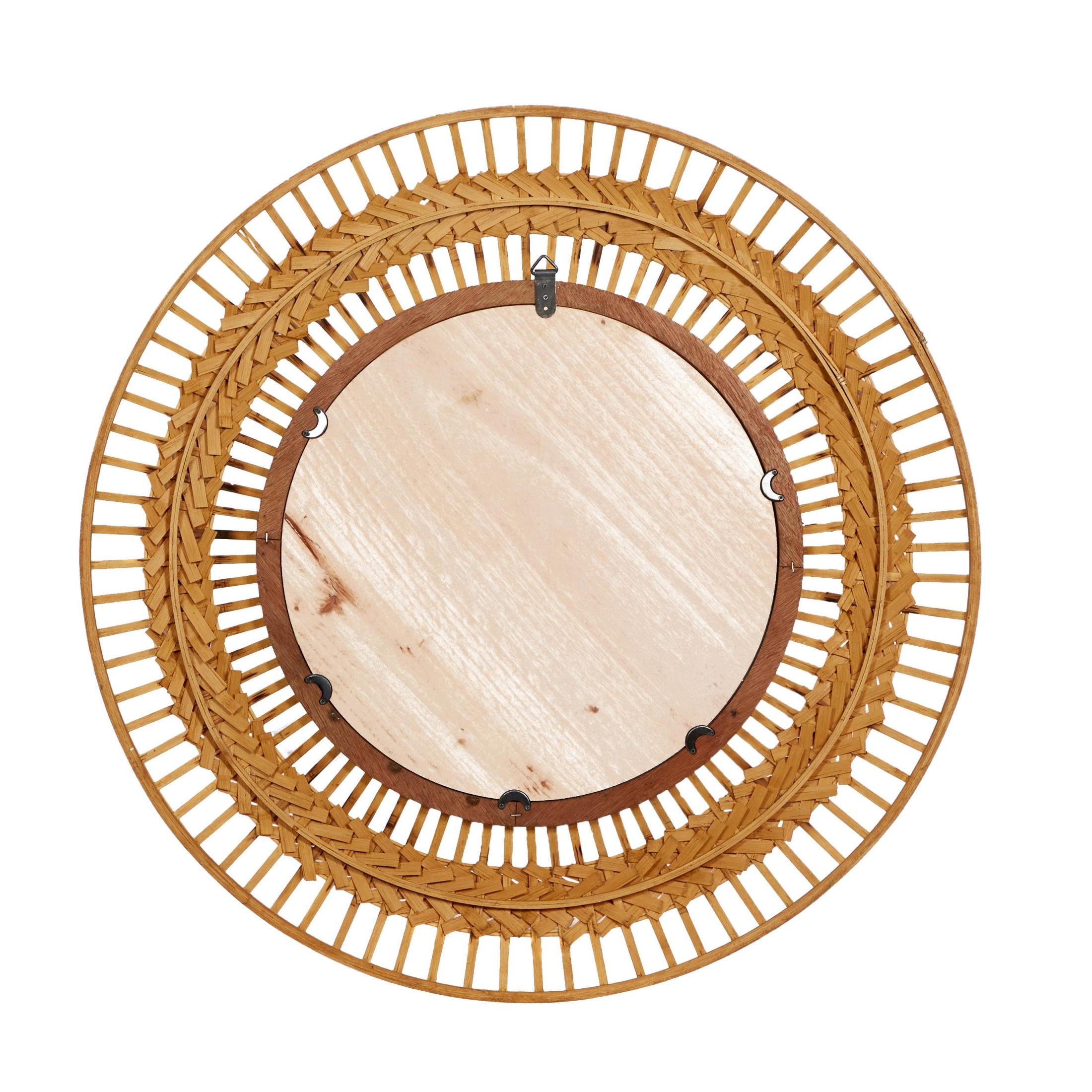 DecMode 36" x 36" Brown Handmade Open Frame Woven Wall Mirror