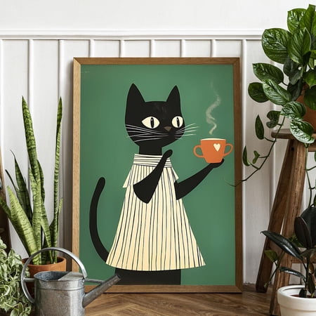 Cat Coffee Whimsical Kitchen Decor Wall Art