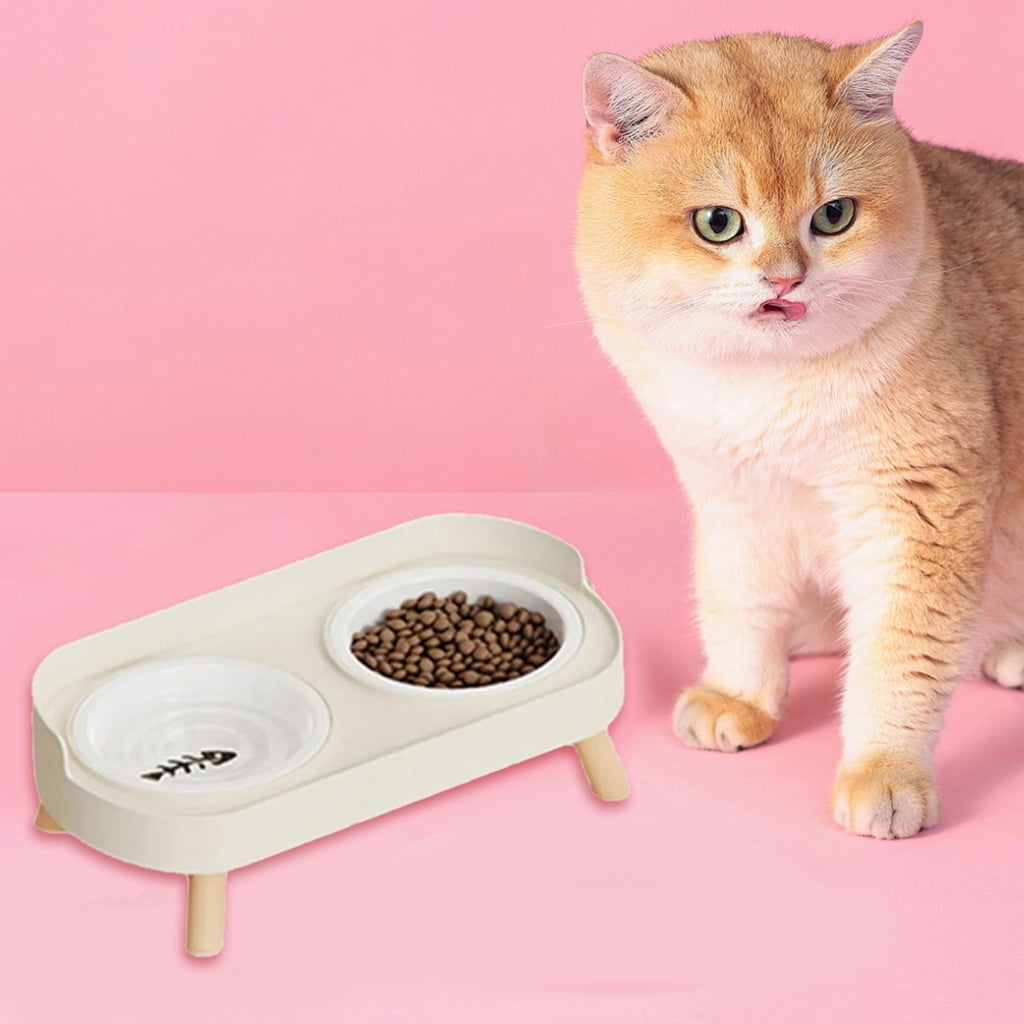 Miiottaa Double Bowl Ceramic Pet Feeder For Dog Cats Scratch Resistant Easy To Clean Feeding Dishes With Elevated Design