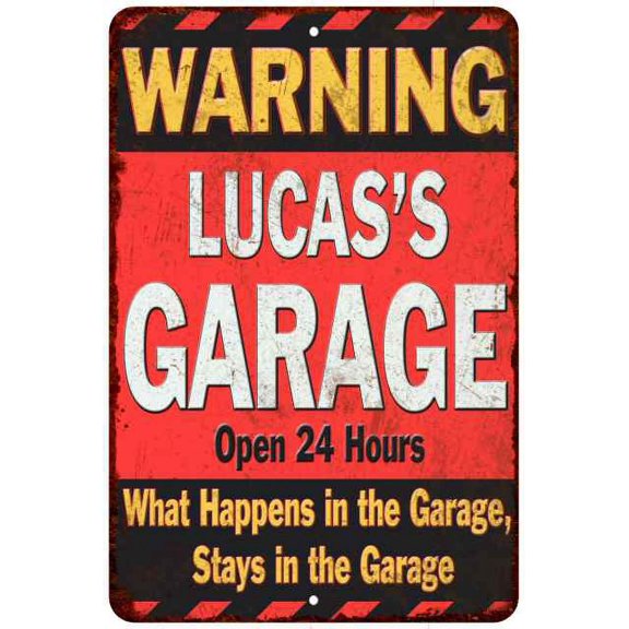 LUCAS'S Garage Warning Man Cave Wall Decor 8 x 12 High Gloss Metal 208120030384