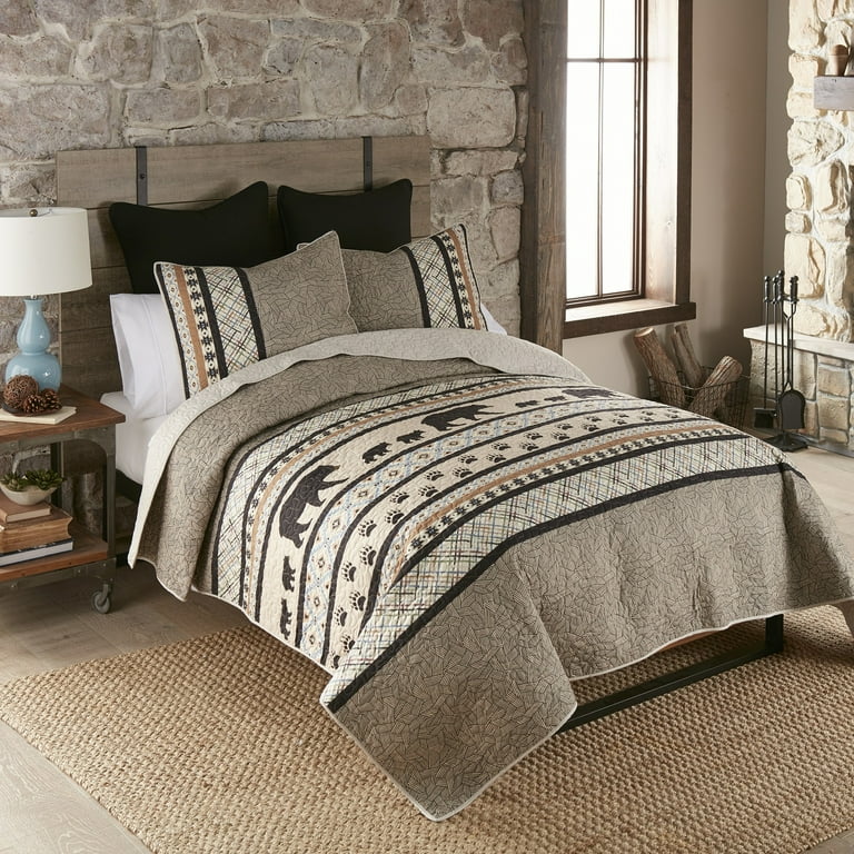 Brown Bear Cabin 3 PC King Comforter Set by Donna Sharp- Lodge Polyester  Quilt Set with King Quilt and Two King Pillowcases 