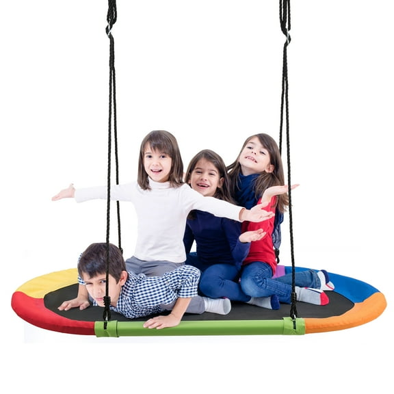 Topbuy 60" Flying Saucer Tree Swing Set Outdoor Oval Swing Adjustable Hanging Ropes for Kids Colorful