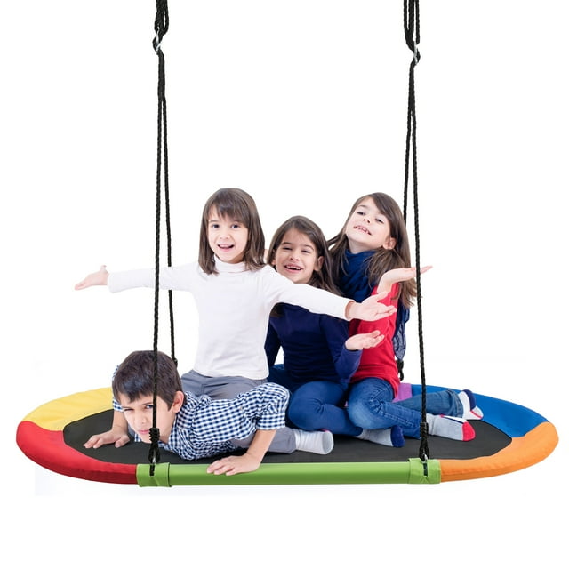 Patiojoy Balançoire Soucoupe Volante de 60 Pouces pour Arbre, Ensemble de Balançoire Ovale d'Extérieur, Cordes de Suspension Ajustables pour Enfants, Colorée