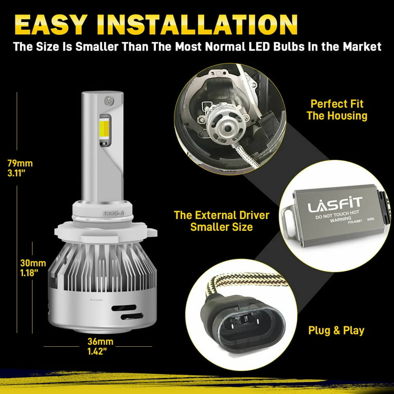 Lasfit 9005 HB3 LED Headlight Bulbs, Switchback High Beam Flip Chip 2 Modes  60W 6000LM,LDplus Series