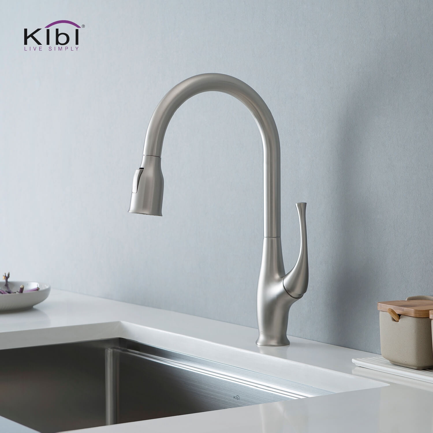 Kibi Cedar Single Handle Pull Down Kitchen Sink Faucet with Soap Dispenser