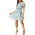 thumbnail image 2 of INSPIRE CHIC Women's Floral Printed Smocked Waist Ruffle Cold Shoulder Dress S Light Blue, 2 of 6