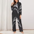 thumbnail image 2 of Lsque Black And White Shark Pattern Long Sleeve Pajama Set for Women - Soft 2-Piece Sleepwear and Loungewear Set with Pockets, Comfy Nightwear-X-Large, 2 of 7