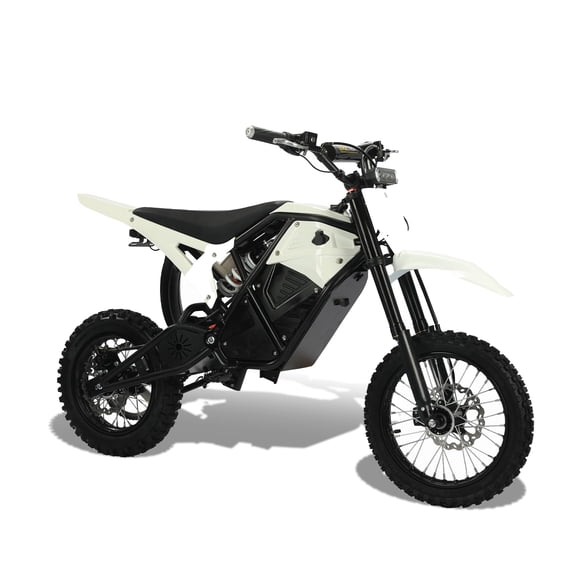 EDB001 3500W Peak Electric Dirt Bike for Adults - 48V/23Ah Battery, 53‑Mile Range, 38 MPH, Mid-Drive, Hydraulic Nitrogen Dual Shocks, 14"/12" Off-Road Tire Dirt Bike with Cycling Gear, White