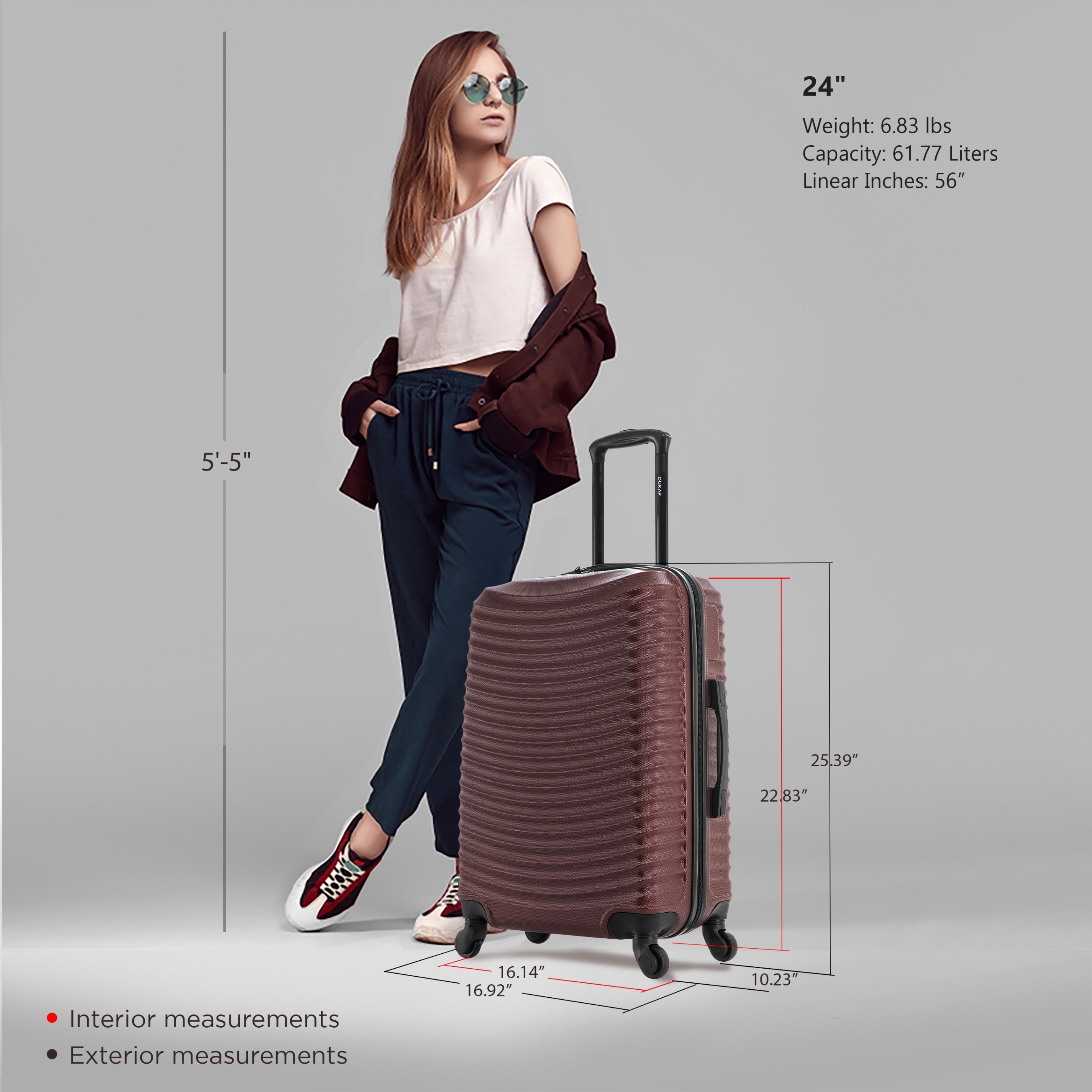DUKAP Adly 24" Hardside Lightweight Luggage with Spinner Wheels, Handle and Trolley, Wine