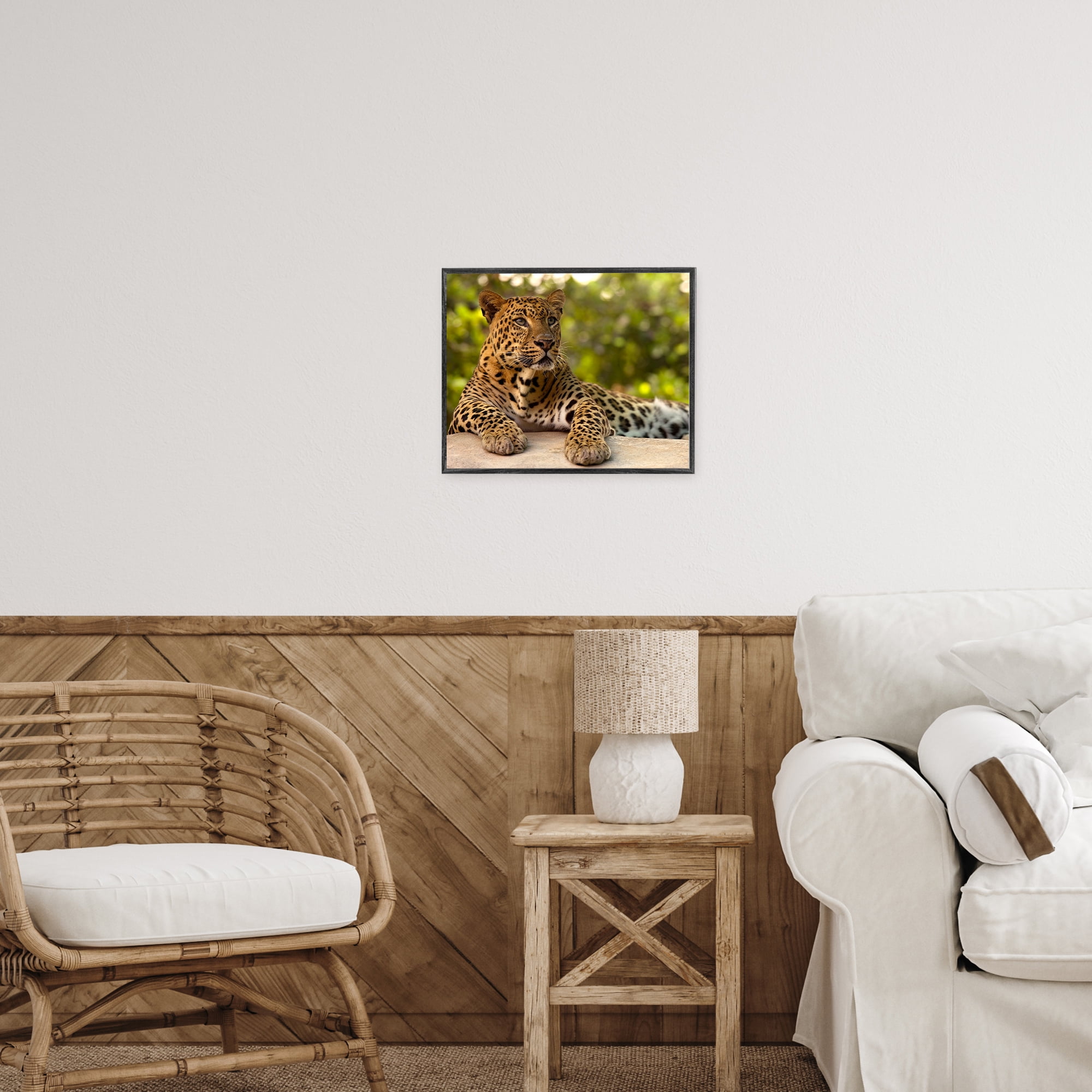 Leopard Gazing Relaxation Gray Framed Giclee Art, design by MJ Photography