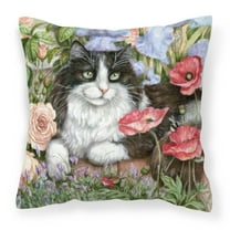 Carolines Treasures CDCO0231PW1818 Black and White Cat in Poppies Canvas Decorative Pillow 18H x18W multicolor