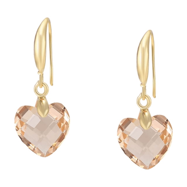 Finos Aretes Corazon Cristal Swarovski Oro 14k Lam cafe Unitalla