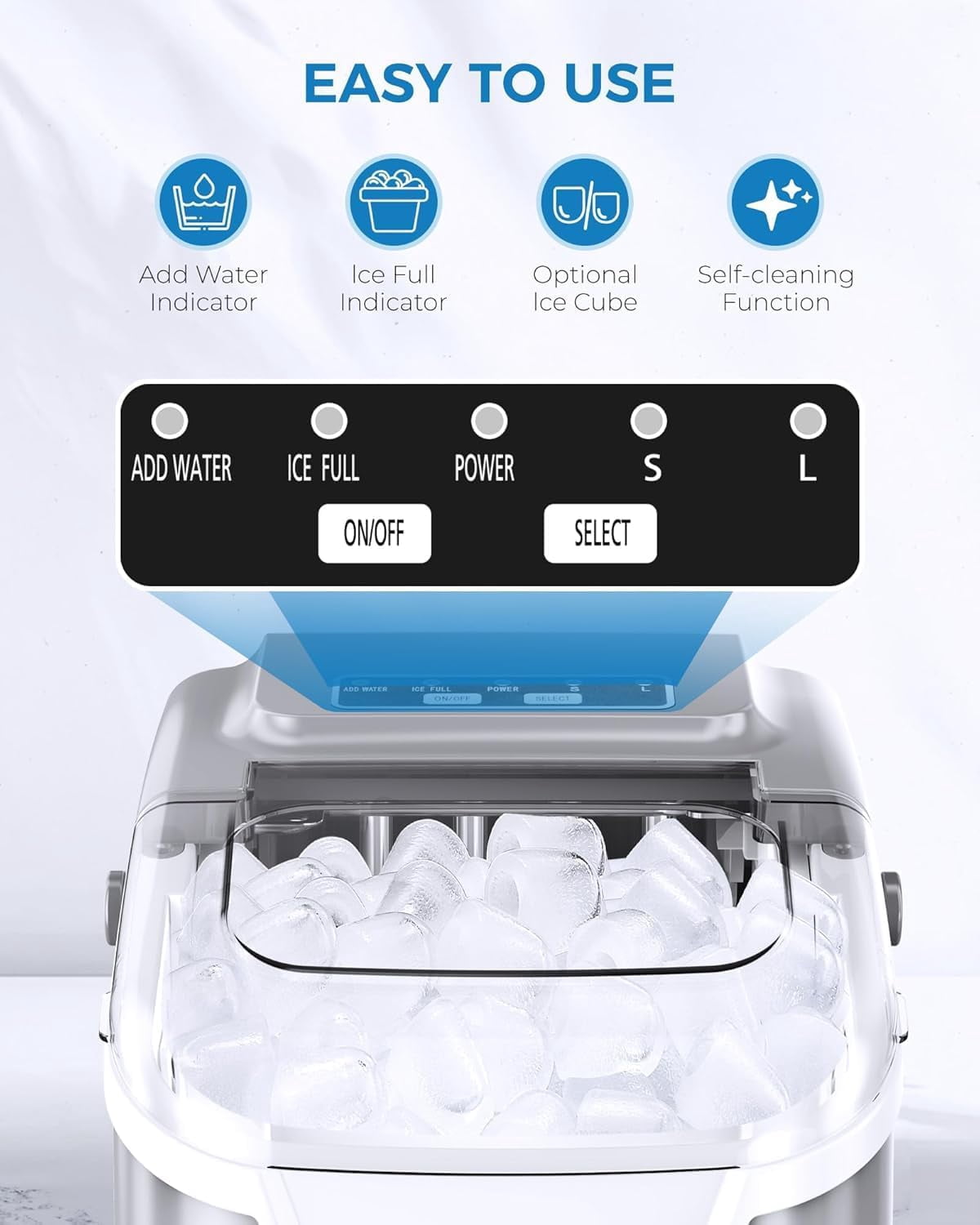 WAA 8 Large Bullet Ice Countertop Ice Maker,26 lbs/Day Portable Ice Machine,Self-Cleaning Compact Electric Ice Maker with Handle for Kitchen,Home Bar,Office,Apartment & RV
