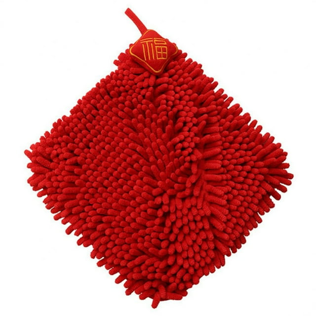 Piwvid Soft Hand Towel, New Year's Red Creative Kitchen Thickened Towel Quick Dry Hanging Wash Towel Kitchen Accessories for Bathroom Kitchen