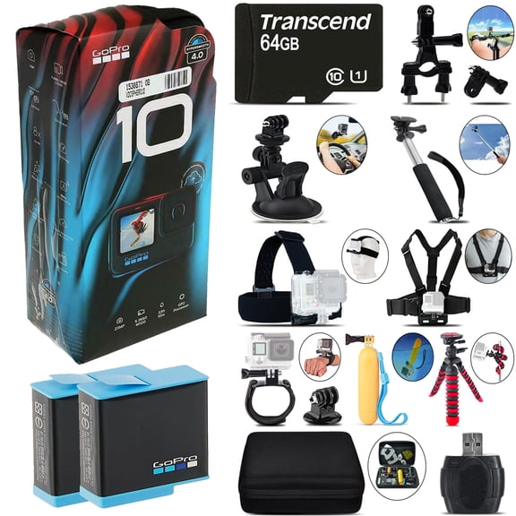 GoPro HERO10 Black 4K Ultra HD Camera Extra Battery & Much More! -64GB Kit (International Version)