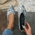 thumbnail image 2 of Silver Womens Pumps Sequin Embellished Pointed Toe Flats Soft Soled Slip On Solid Color Closed Toe Ankle Wrapping Casual Comfortable Shoes Size 42, 2 of 8