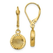 Primal Gold 14 Karat Yellow Gold Brushed and Diamond-cut Circle Leverback Earrings