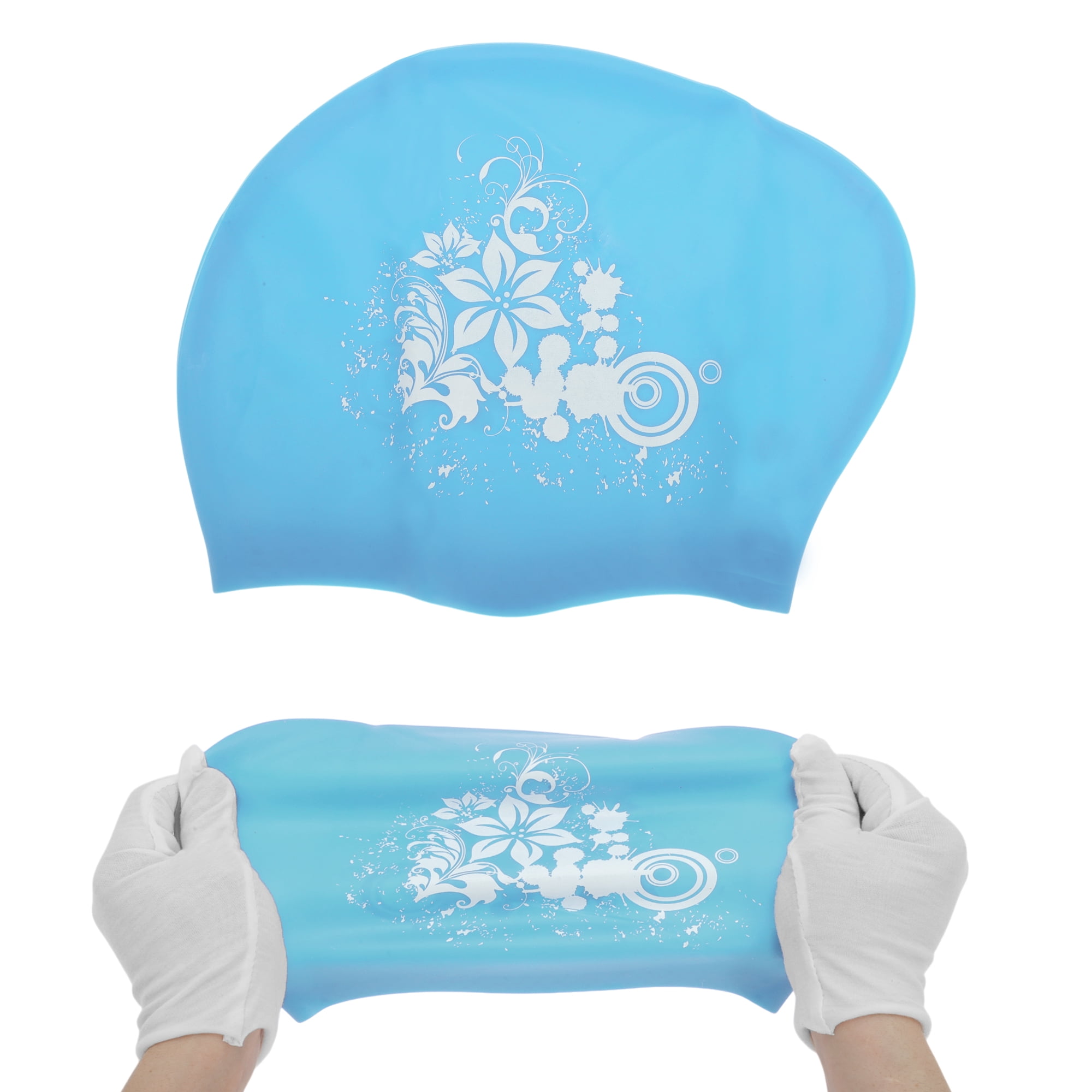 Unique Bargains Floral Pattern Swim Cap 1Pc Lake Blue