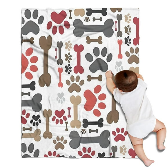 Paw Prints and Bones Blanket,Comfortable Soft Flannel Throw Blanket,All Season,Warm Lightweight Blankets for Sofa Bed Couch Living Room Chair,30"x40"(80x100cm)