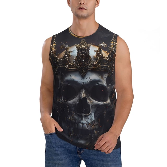 Fotbe Royal Skull With Golden Crown Men's Camiseta sin Mangas Estampada para Hombres, Playera Casual para Gimnasio, Entrenamiento, Playa-XX-Large