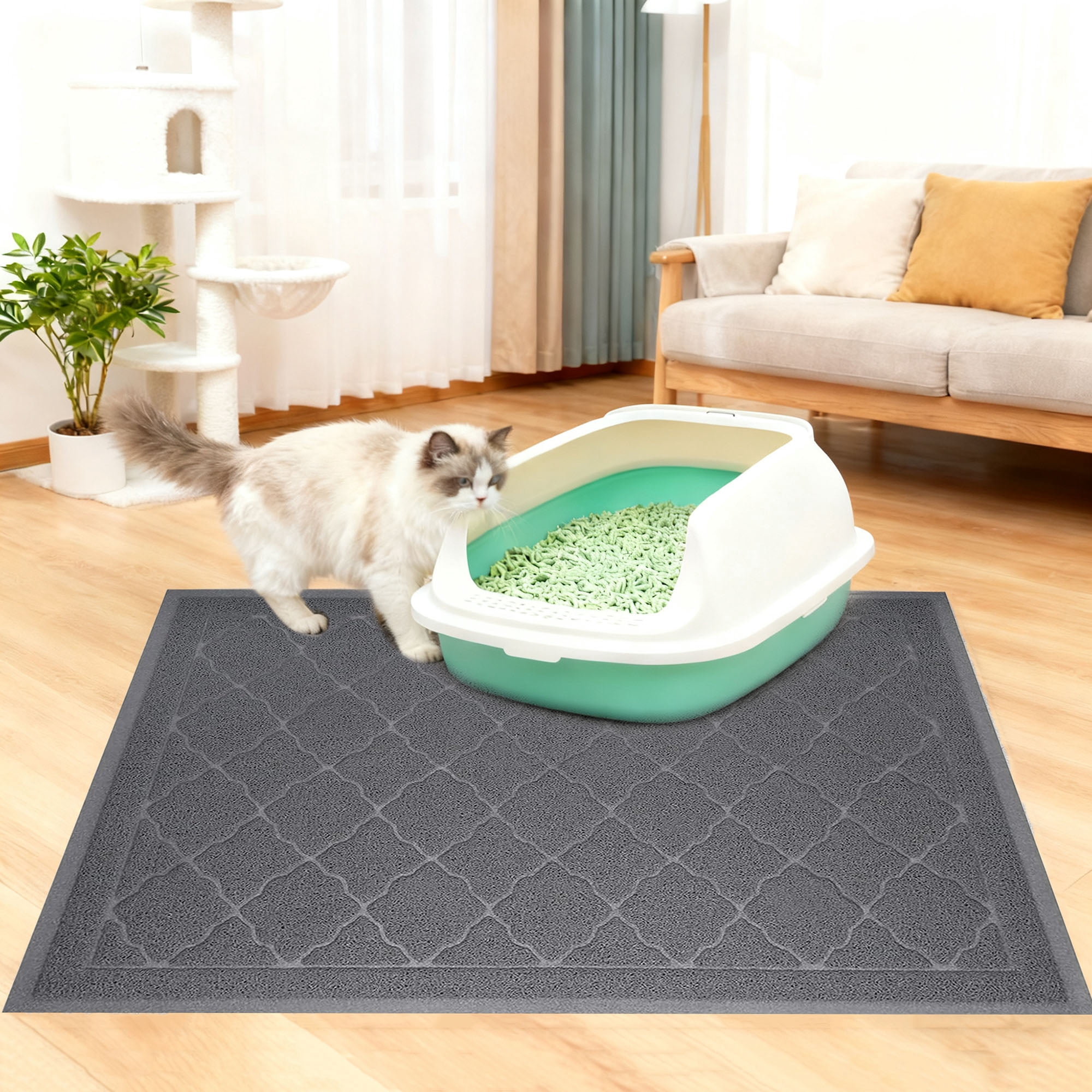 GARITIN Cat Litter Mat 35'' x 23'', Cat Mat for Litter Box Non-Slip Kitty Litter Trapping Mat, Gray