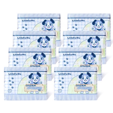 Littleforbig Adjustable Hook-and-Loop Fastener Closure Adult Printed Cloth Back Diaper 80 Pieces (8 Packs) - Little Blue BabyFur (Medium 28"-38")