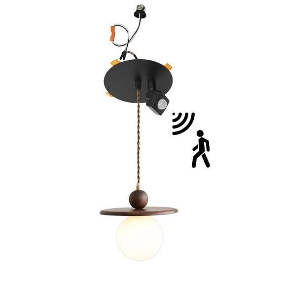 KAYYELAMP Walnut & White Glass Ball Shade G9 Bulb Motion Sensor Recessed Light Conversion Kit for E26 Recessed Mount Cans Modern Pendant Ideal for Entrance Stairs 1Pcs