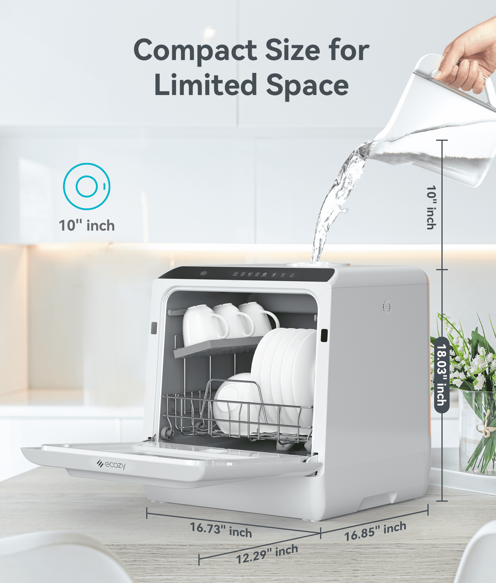 Home Portable Countertop Dishwasher with Built-In Water Tank and Hook Up