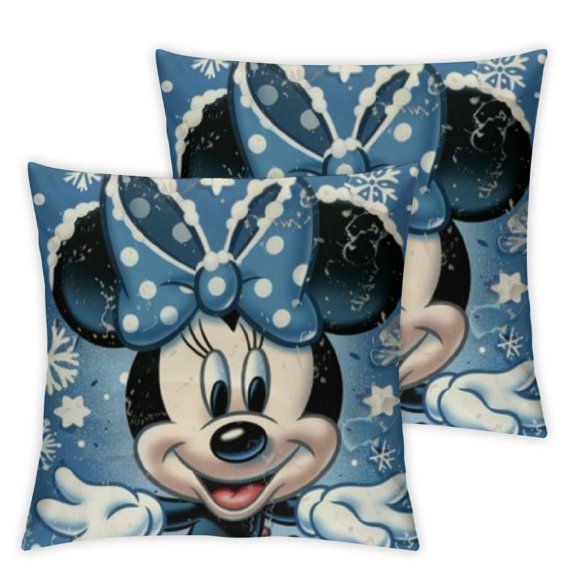Winter Cartoon Mouse Decorative Throw Pillow Covers, Blue Snow Polka Dot Pine Tree Poinsettia Outdoor Home Decor, Get Cozy Christmas Holiday Couch Cushion Case