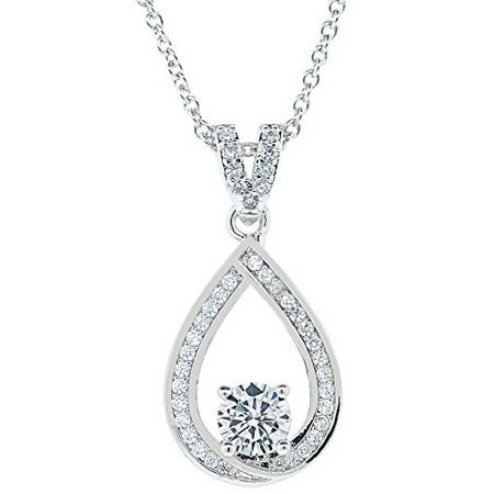 Gemstone Teardrop Necklace - Cate & Chloe Arabella 18k White Gold Halo Pendant Necklace, Simulated Round Cut Diamond Necklace, Sparkling Wedding Anniversary Necklace for Women, Girls, Sparkle CZ Solitaire Crystal Teardrop