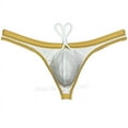 thumbnail image 4 of Botmois Men's Solid Swim Briefs Breathable Bikini Bottoms Thong Drawstring Swimwear Shiny Swimming Spandex Tangas Bathing G-String Dark Yellow M, 4 of 4