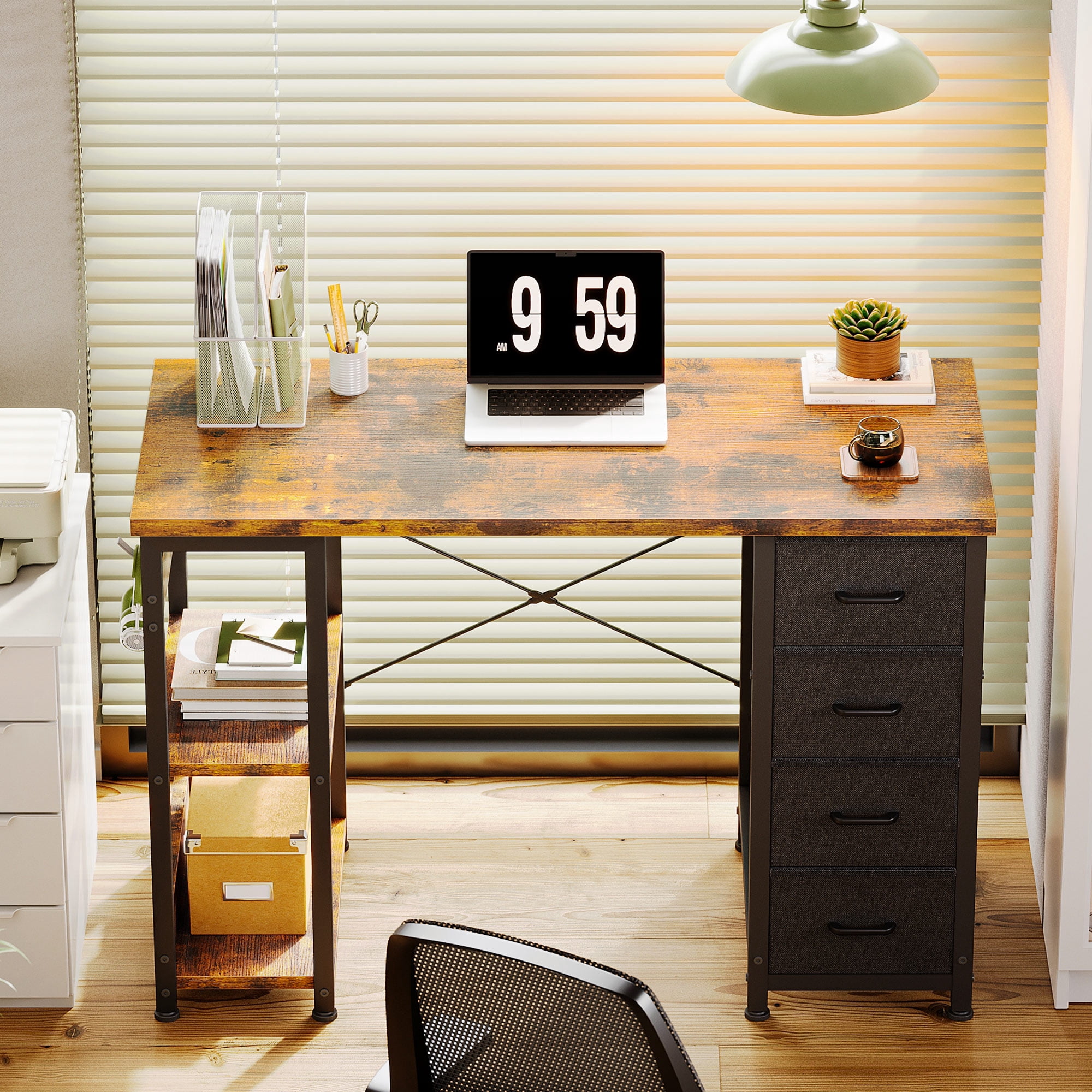 Casacomoda Computer Desk with Drawers & Storage Shelves, 40 Inch Corner Desk for Home Office Bedroom, Small Teen PC Desks with Fabric Drawer, Vintage