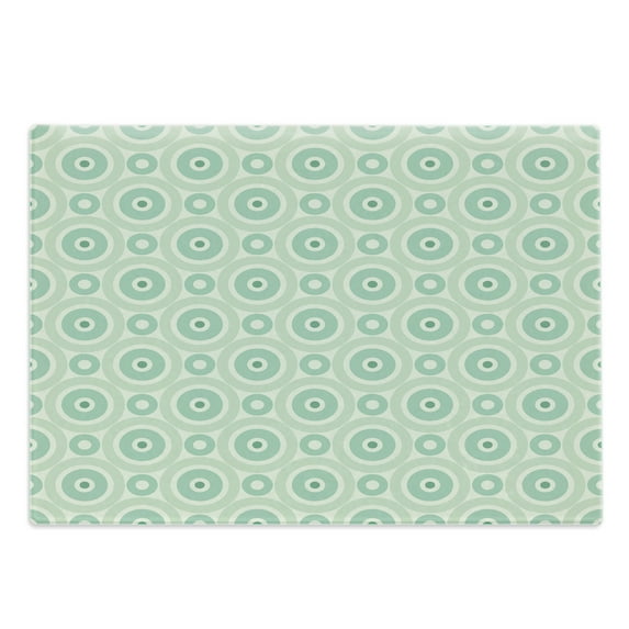 Mint Cutting Board, Retro Disc Shaped Inner Circles with Nostalgic Featured Geometric Graphic, Decorative Tempered Glass Cutting and Serving Board, Large Size, Seafoam Almond Green, by Ambesonne