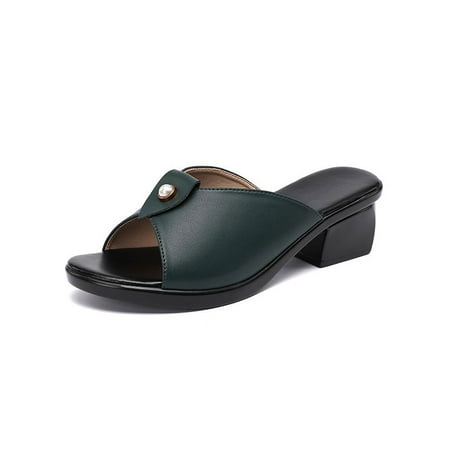 

Gomelly Womens Shoes Slip On Heeled Sandals Summer Slide Sandal Casual Slippers Women Laides Green 7